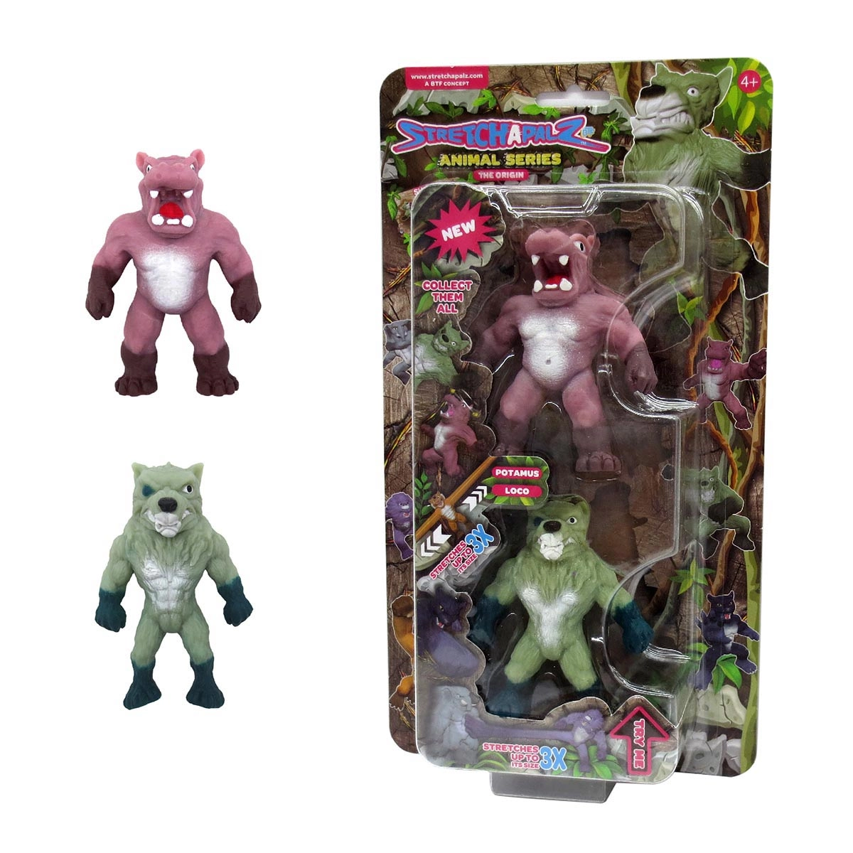 2 Mini Bonecos Elasticos Potamus E Loco - Stretchapalz