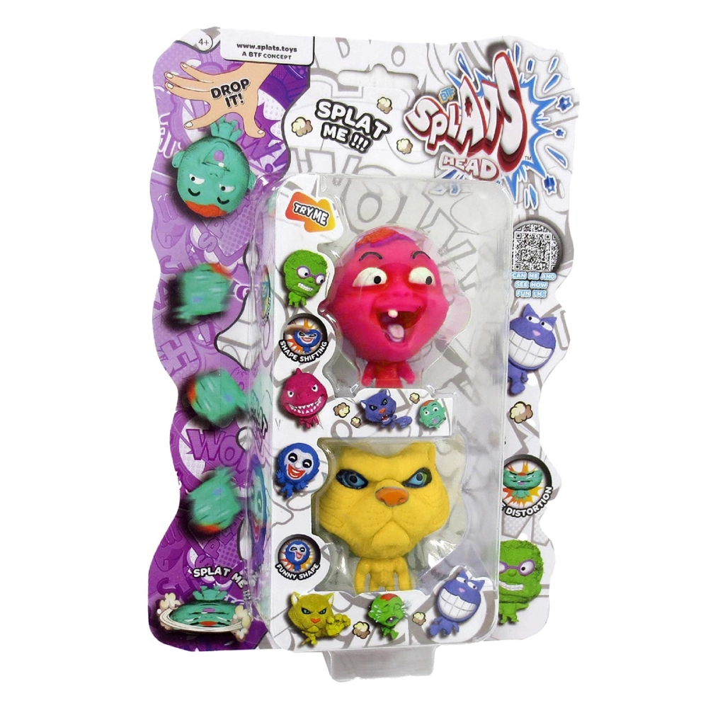 2 Bonecos Bebê Rosa E Gato Amarelo - Splats Head Mini