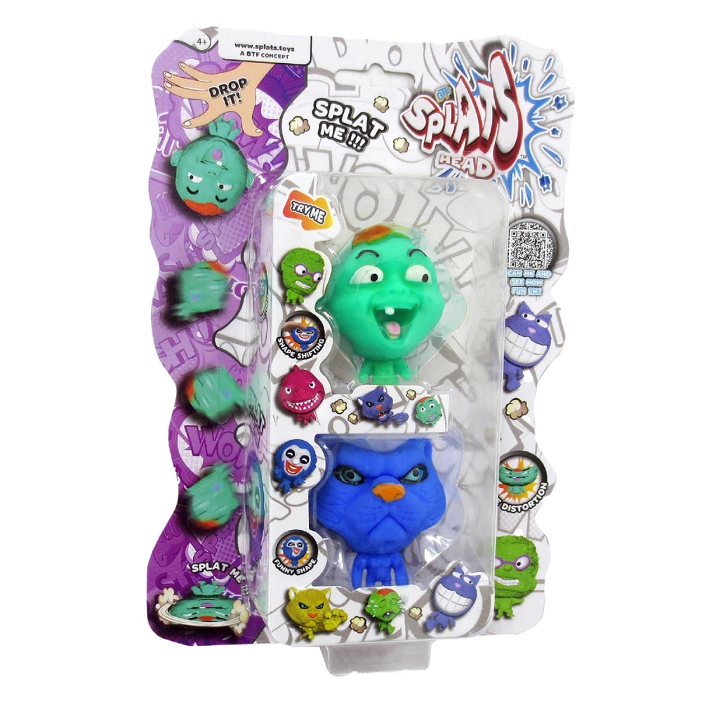 2 Bonecos Bebê Verde e Gato Azul - Splats Head Mini 2 Bonecos Bebê Verde e Gato Azul - Splats Head Mini