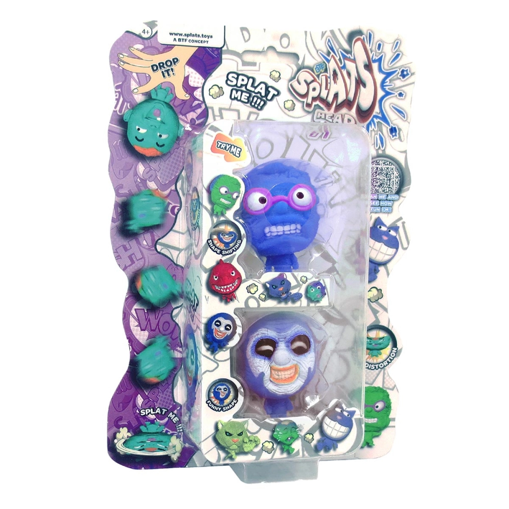 2 Bonecos Homem Azul e Palhaço Lilás - Splats Head Mini 2 Bonecos Homem Azul e Palhaço Lilás - Splats Head Mini