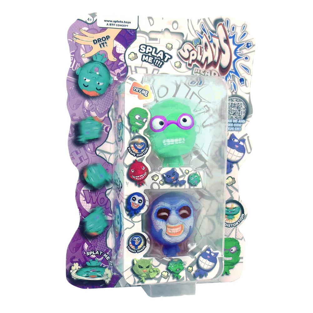 2 Bonecos Homem Verde E Palhaço Azul - Splats Head Mini