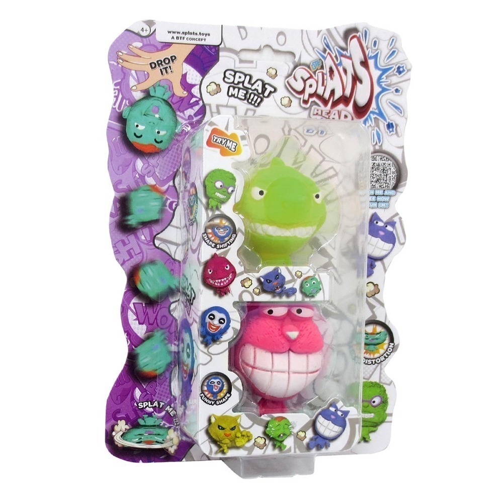 2 Bonecos Tubarão Verde e Gato Rosa - Splats Head Mini