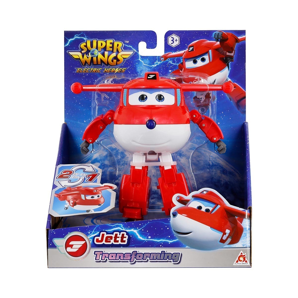Boneco 12cm Avião Jett Transformar Resgate Elétrico - Super Wings