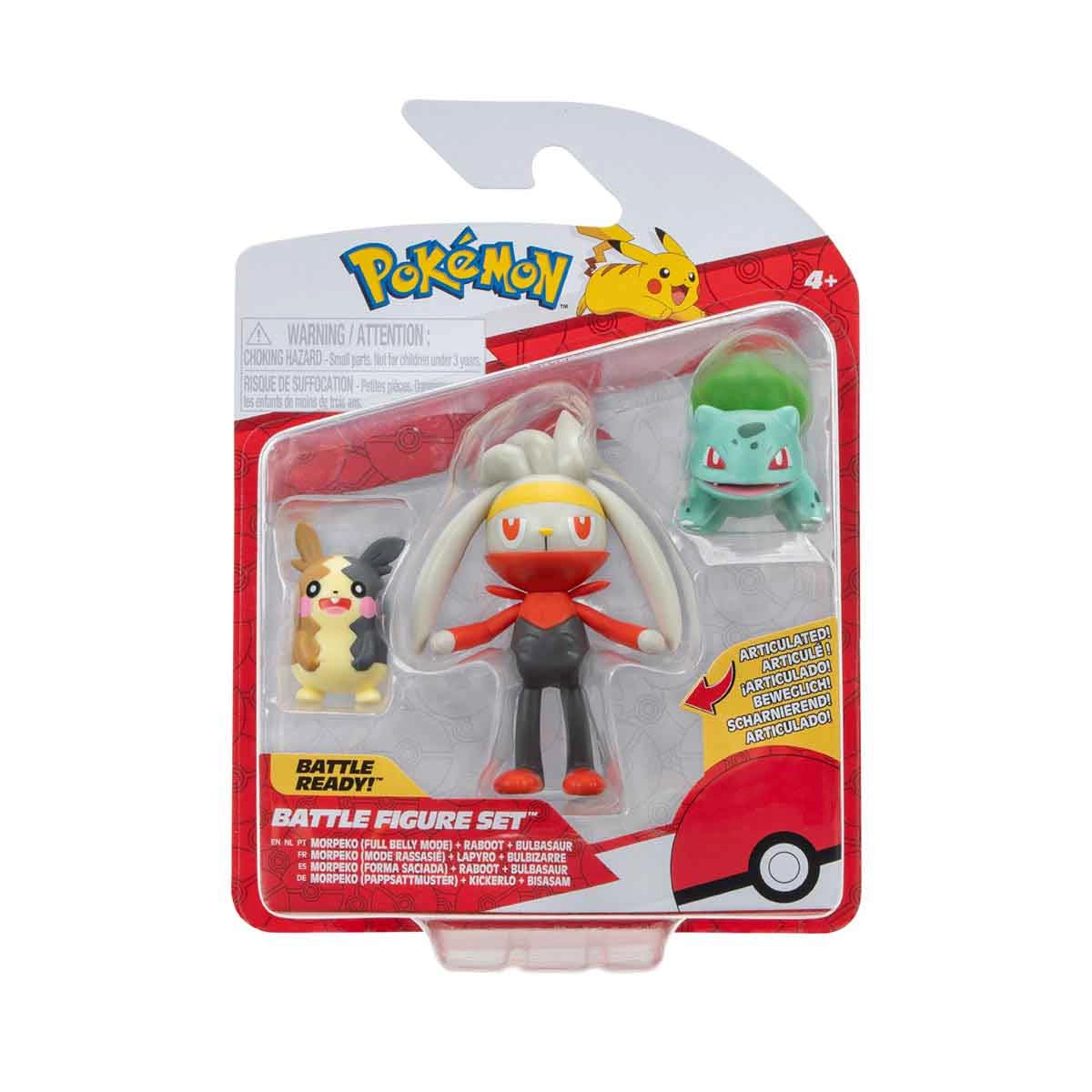 3 Bonecos Morpeko, Raboot E Bulbassauro - Pokemon