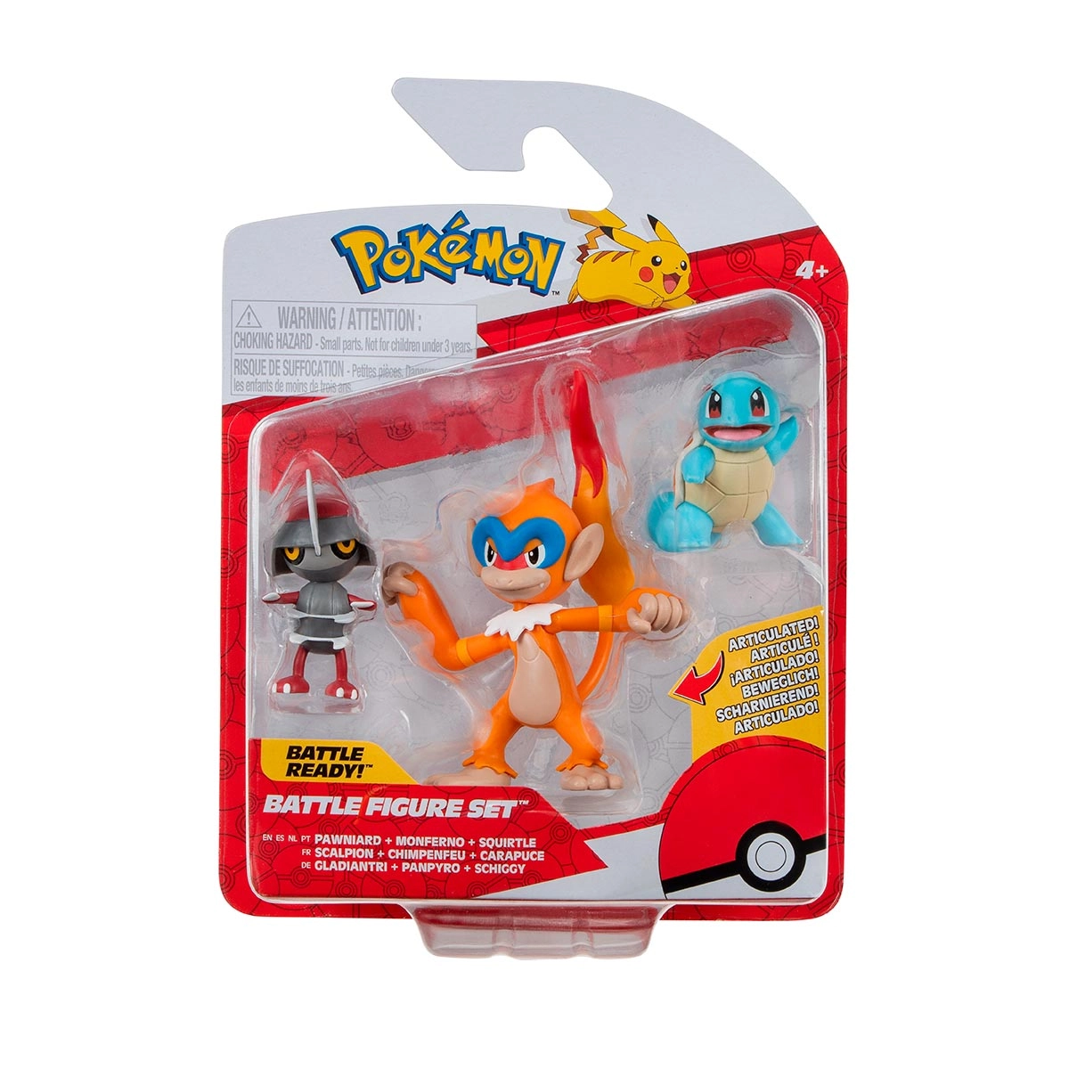 3 Bonecos Pawniard, Monferno E Squirtle - Pokemon