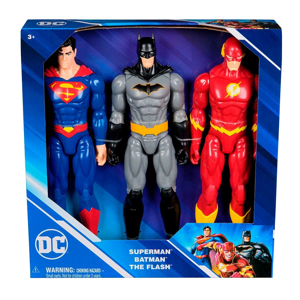3 Bonecos Superman, Batman E Flash De 30Cm - Dc