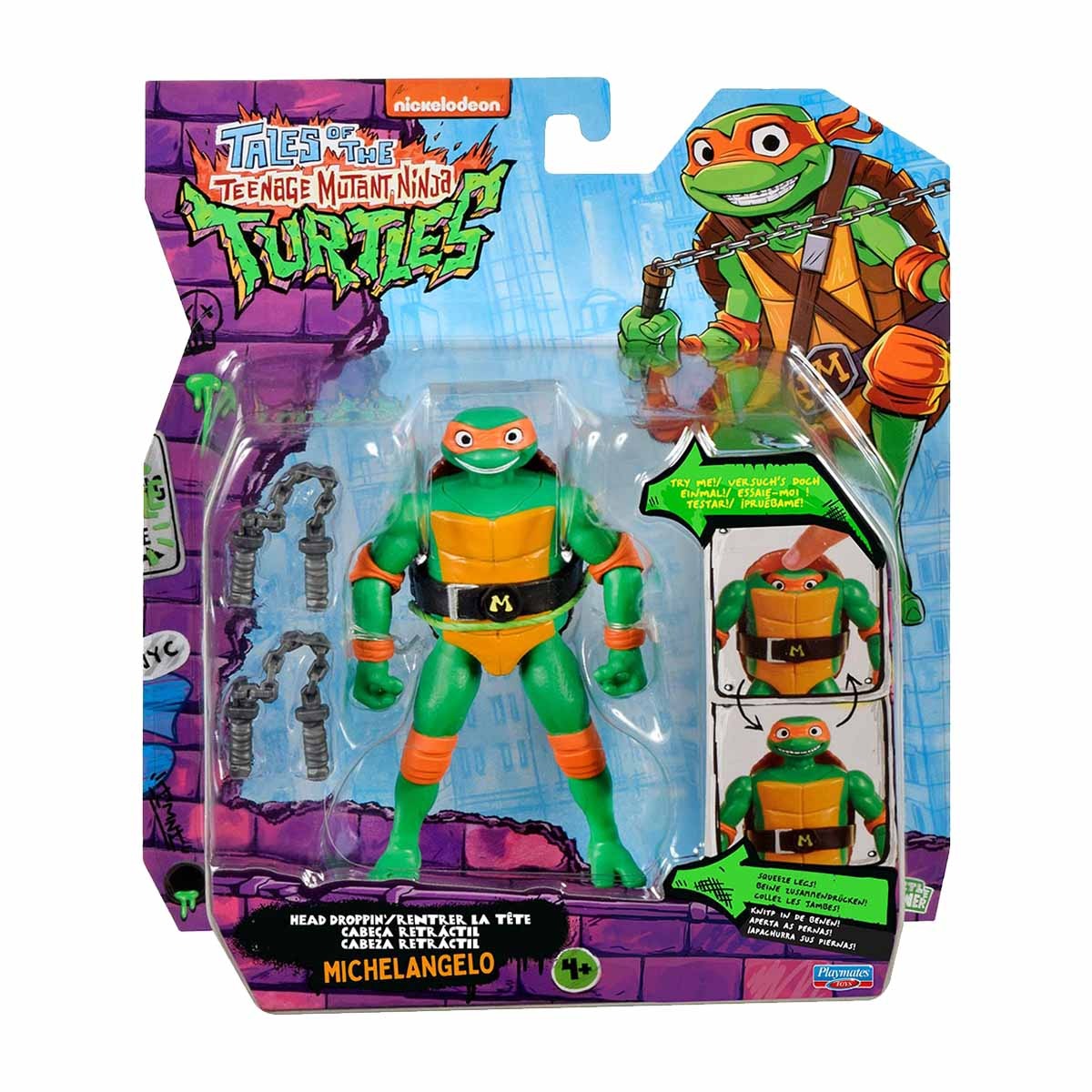 Boneco Michelangelo 10cm Cabeca Retratil As Tartarugas Ninja