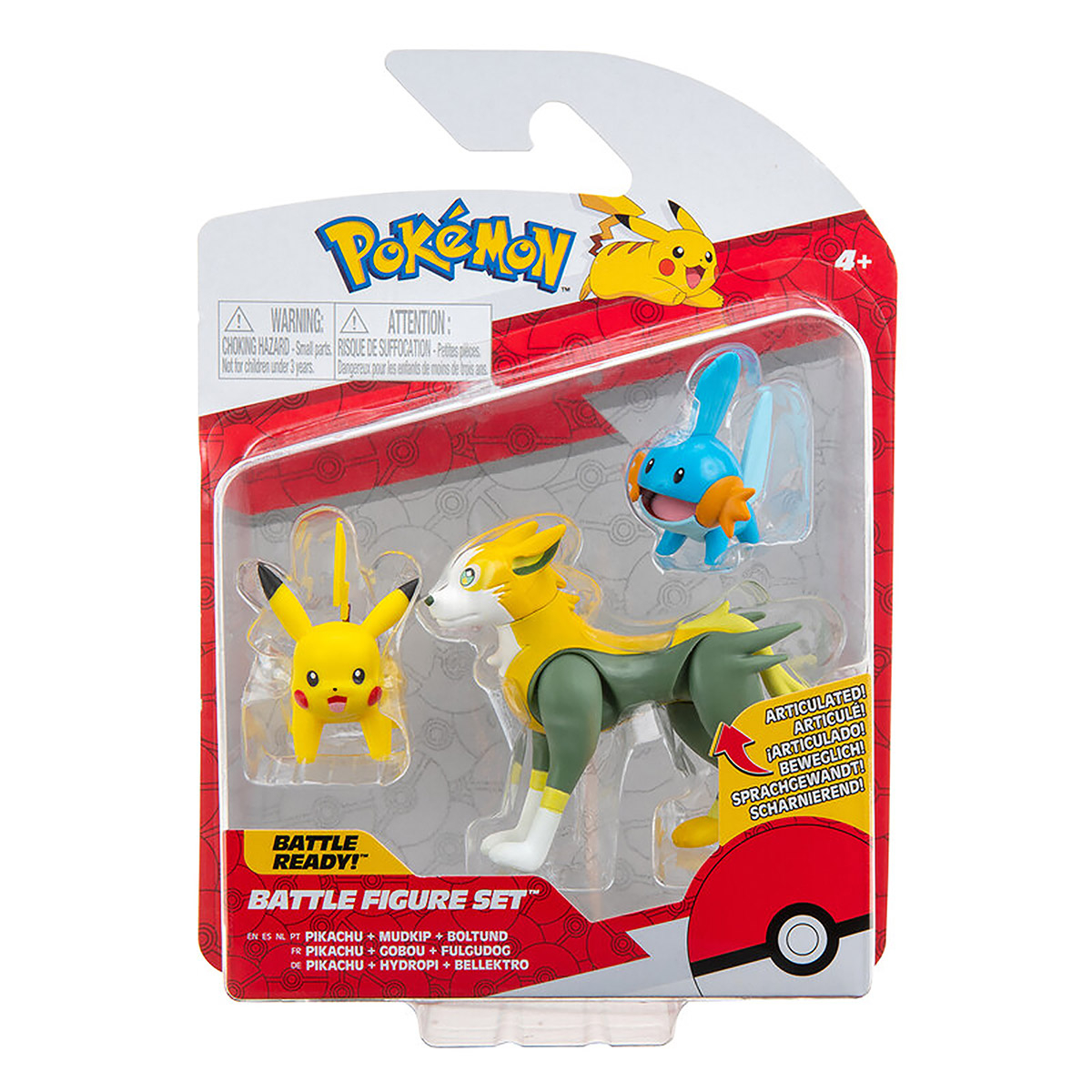 3 Figuras De Batalha Pikachu, Mudkip E Boltund - Pokémon