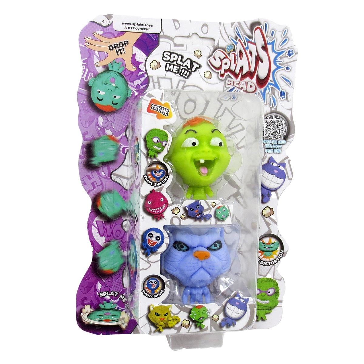 2 Bonecos Bebê Verde Claro e Gato Lilás - Splats Head Mini 2 Bonecos Bebê Verde Claro e Gato Lilás - Splats Head Mini