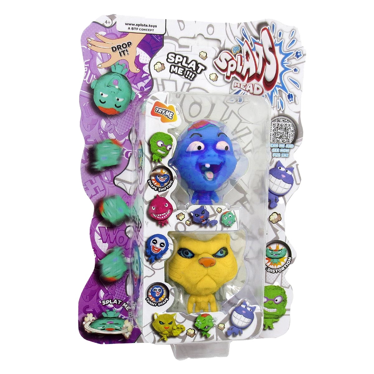 2 Bonecos Bebê Azul e Gato Amarelo - Splats Head Mini 2 Bonecos Bebê Azul e Gato Amarelo - Splats Head Mini