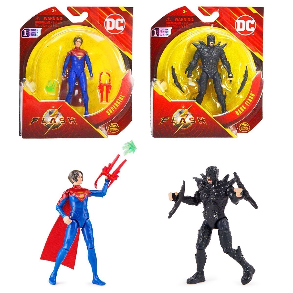 Kit 2 Bonecos 10Cm Supergirl E Flash Negro - The Flash 2023 Dc