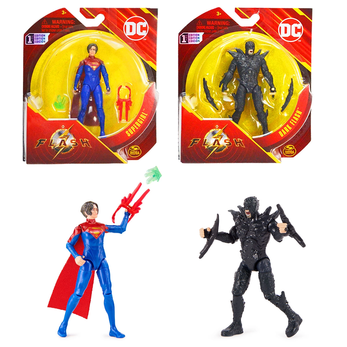 Kit 2 Bonecos 10Cm Supergirl E Flash Negro - The Flash 2023 Dc