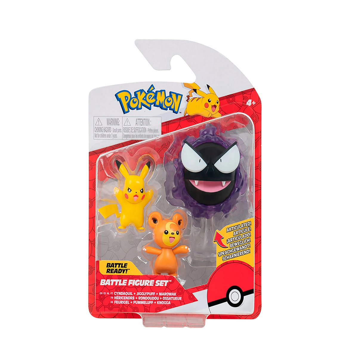 Pokémon - 3 Figuras De Ação - Pikachu, Teddiursa E Gastly