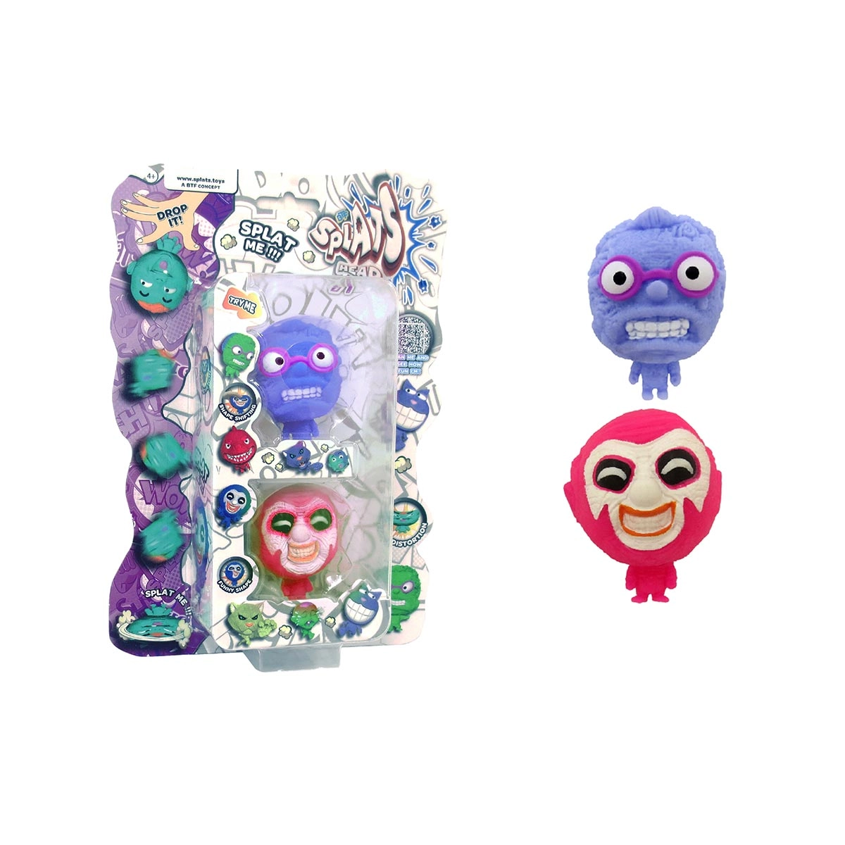 2 Bonecos Homem Lilás E Palhaço Rosa - Splats Head Mini