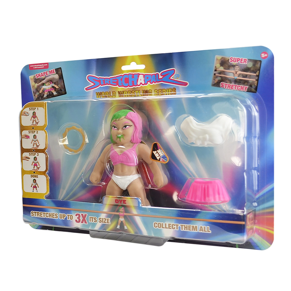 Stretchapalz - Boneco De 14Cm Dye Rosa - Luta Mundial