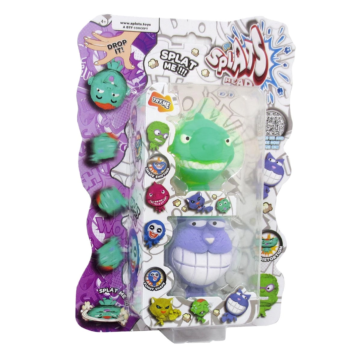 2 Bonecos Tubarão Verde e Gato Lilás - Splats Head Mini 2 Bonecos Tubarão Verde e Gato Lilás - Splats Head Mini