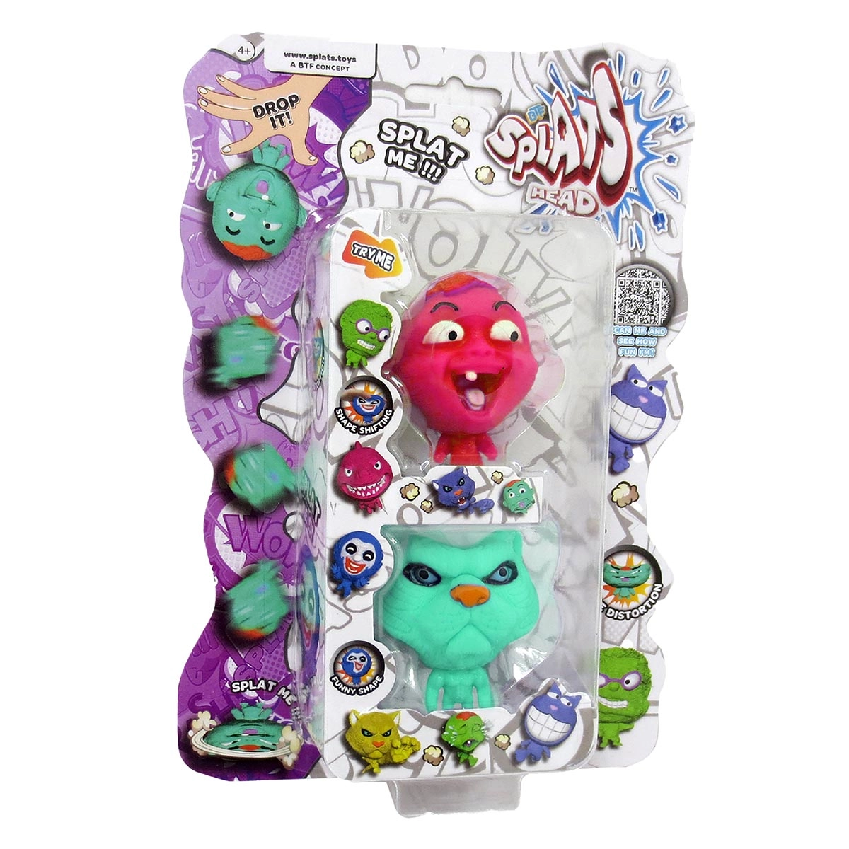 2 Bonecos Bebê Rosa e Gato Verde - Splats Head Mini 2 Bonecos Bebê Rosa e Gato Verde - Splats Head Mini