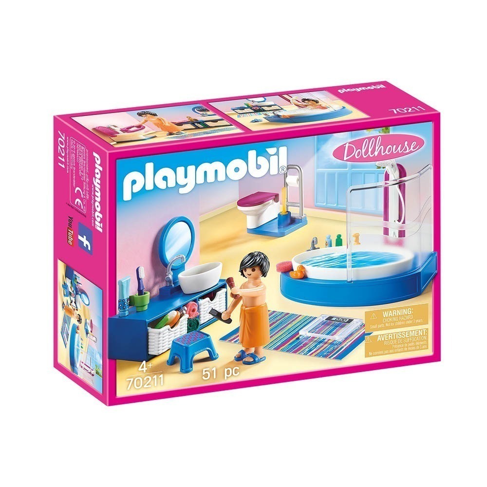 Playmobil - Banheiro Com Banheira - Dollhouse - 70211