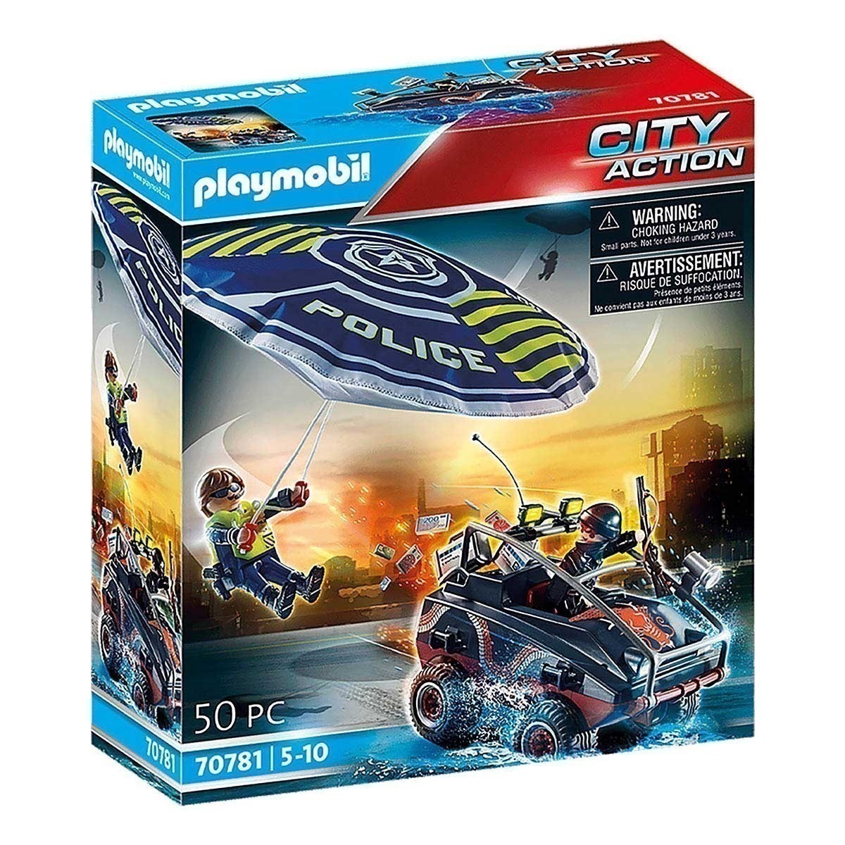 Playmobil - Polícia Com Paraquedas E Veículo Anfíbio - City Action - 70781