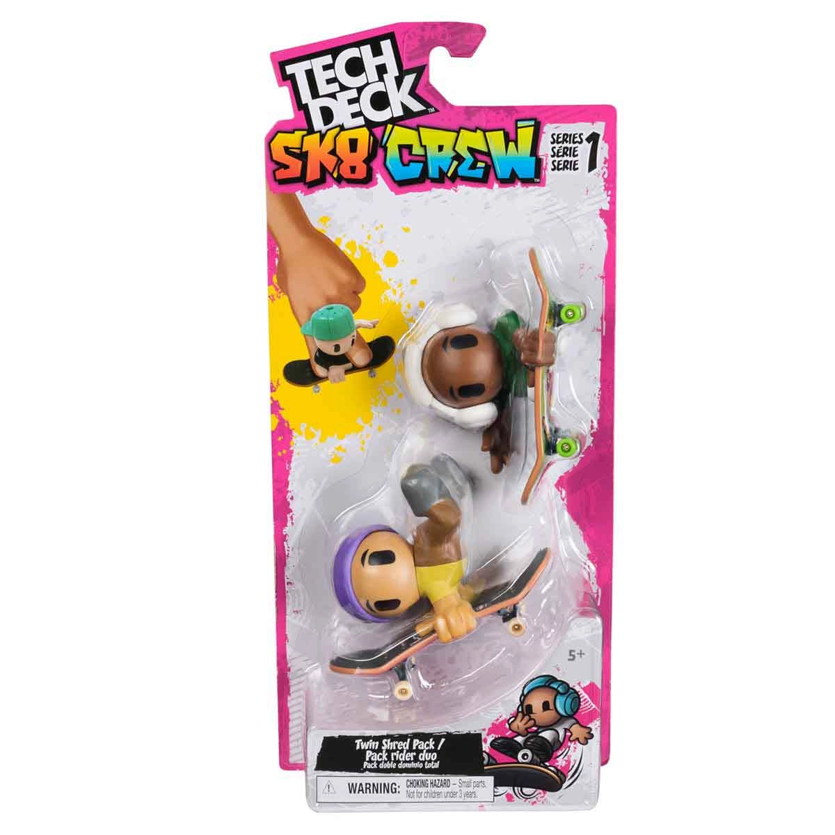 Pack 2 Skate De Dedo Bonecos Sk8 Crew (Fone Branco)Tech Deck