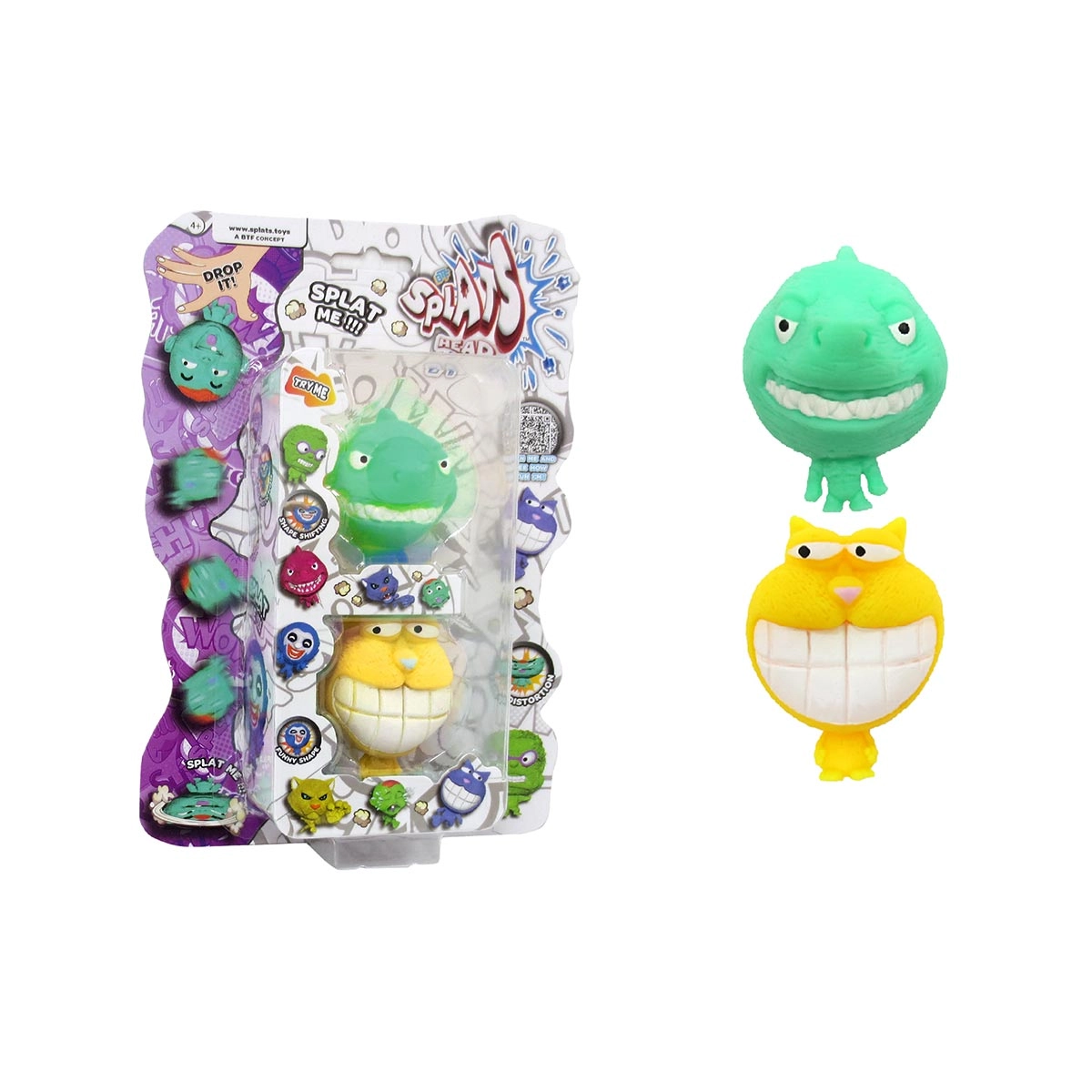 2 Bonecos Tubarão Verde e Gato Amarelo - Splats Head Mini 2 Bonecos Tubarão Verde e Gato Amarelo - Splats Head Mini