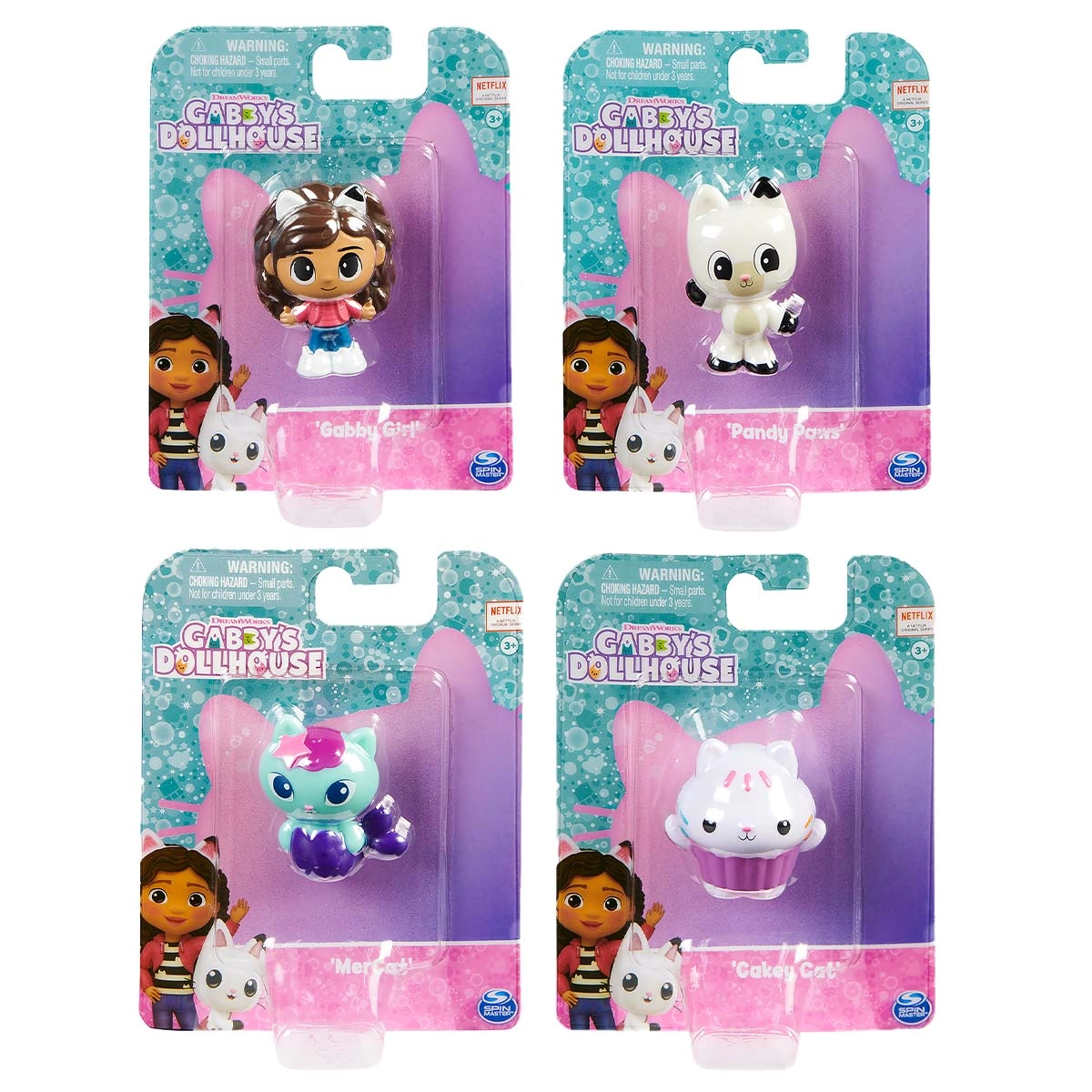 Kit 4 Bonecos Mercat, Cakey Cat, Pandy, Gabby - Gabbys Dollhouse