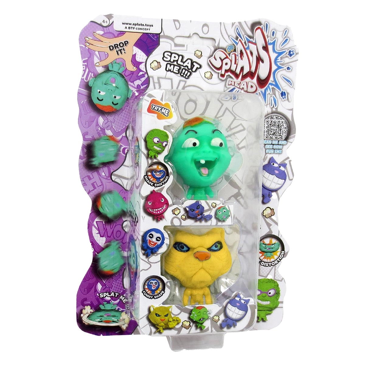 2 Bonecos Bebê Verde E Gato Amarelo - Splats Head Mini