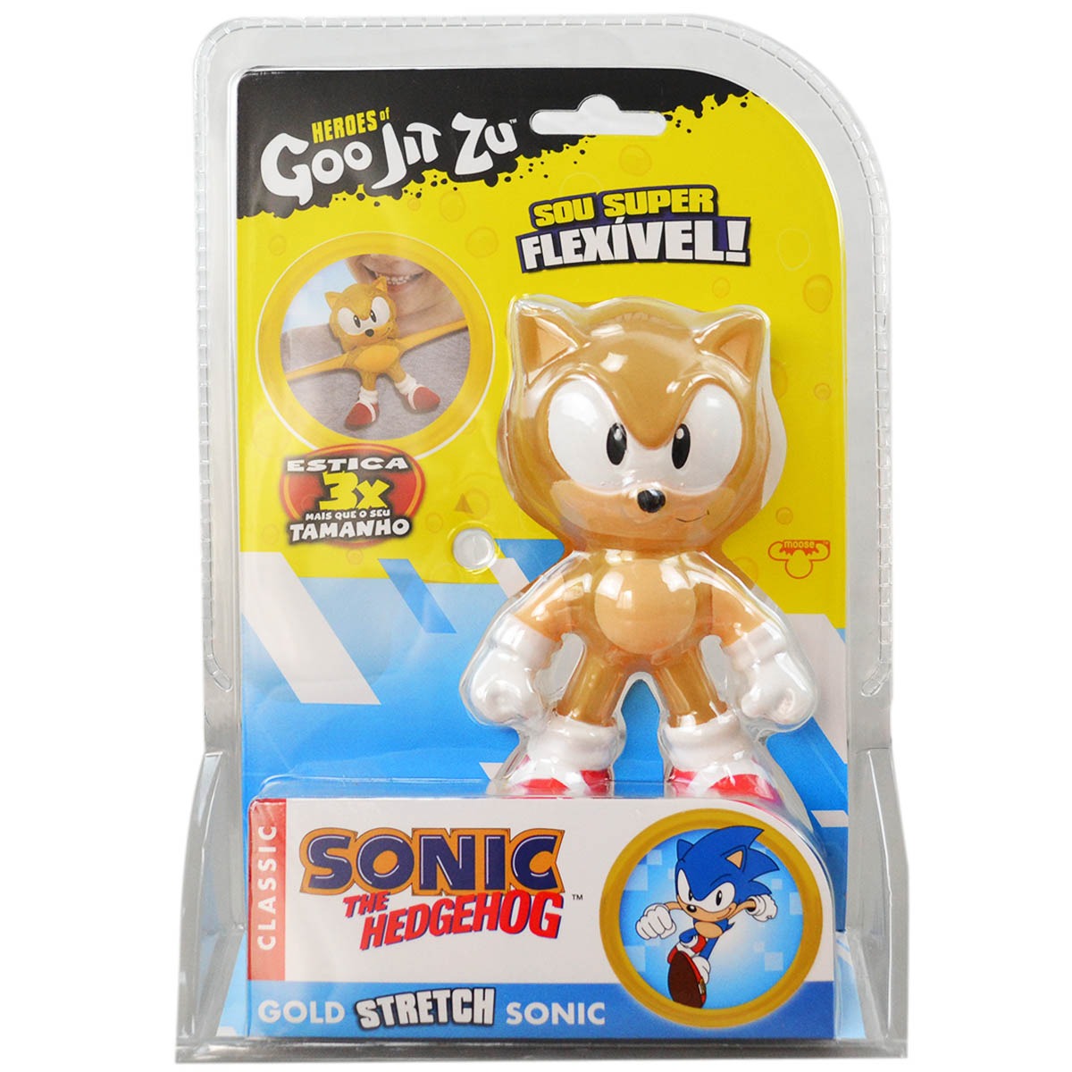 Boneco Elástico Que Estica Sonic Dourado - Goo Jit Zu