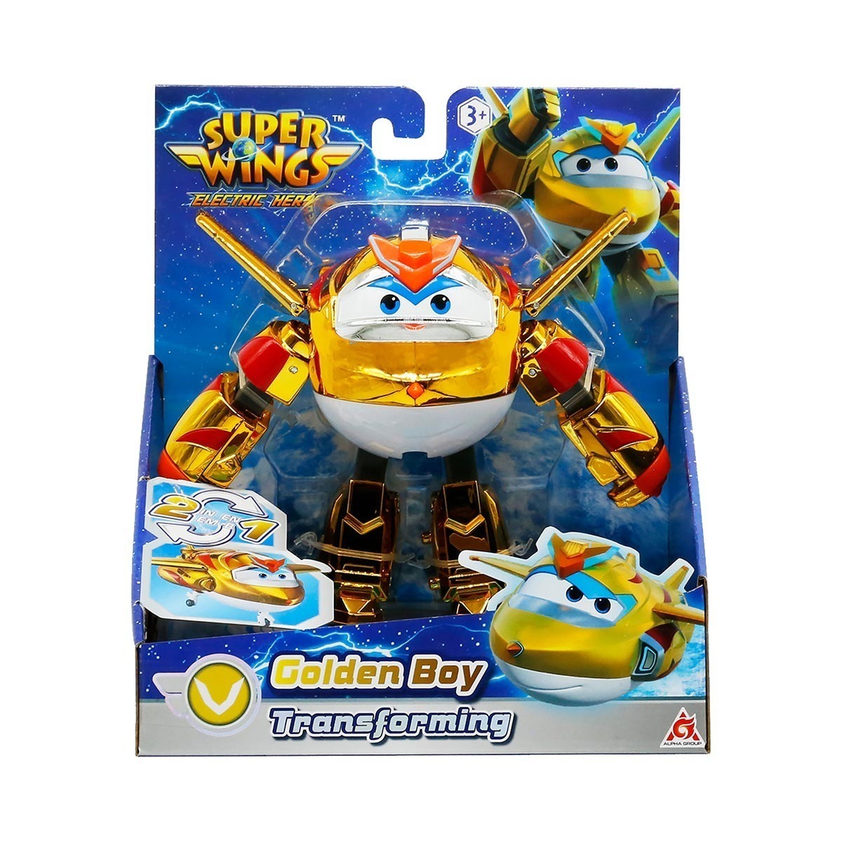 Boneco 12cm Avião Golden Boy Transformar Resgate Elétrico - Super Wings