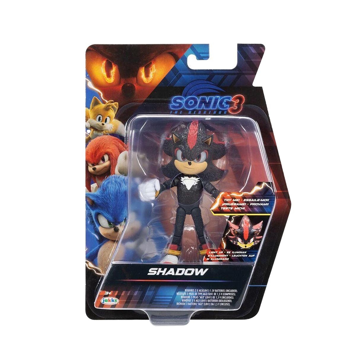 Boneco Shadow De 12cm Com Luz - Sonic 3: O Filme