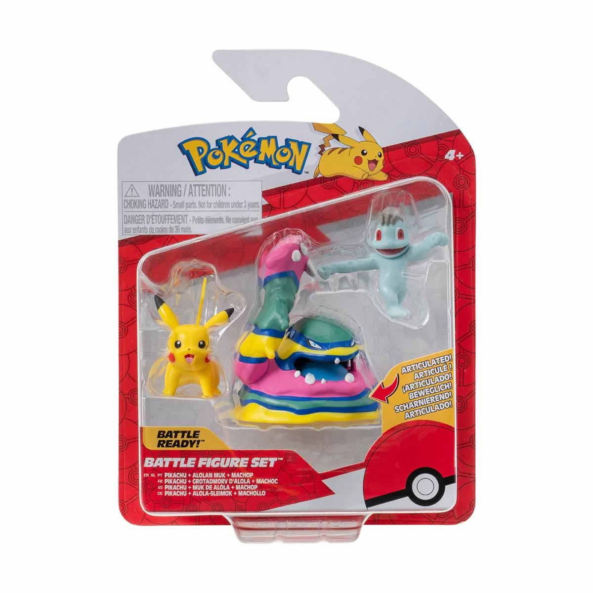 3 Bonecos Pikachu, Alolan Muk E Machop - Pokémon