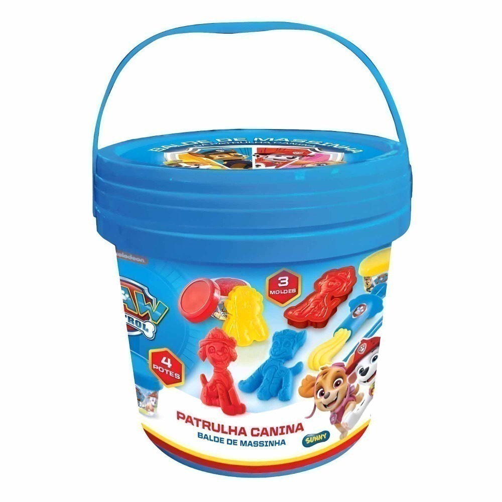 Balde Com 4 Potes De Massinha E Acessórios - Patrulha Canina
