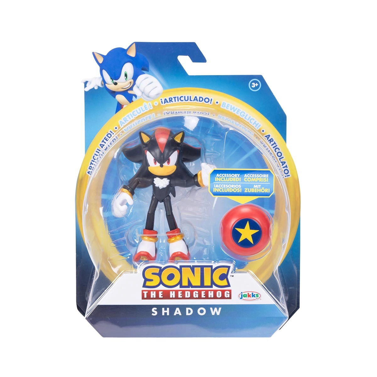 Boneco Articulado Shadow de 9cm e Bola com Estrela - Sonic