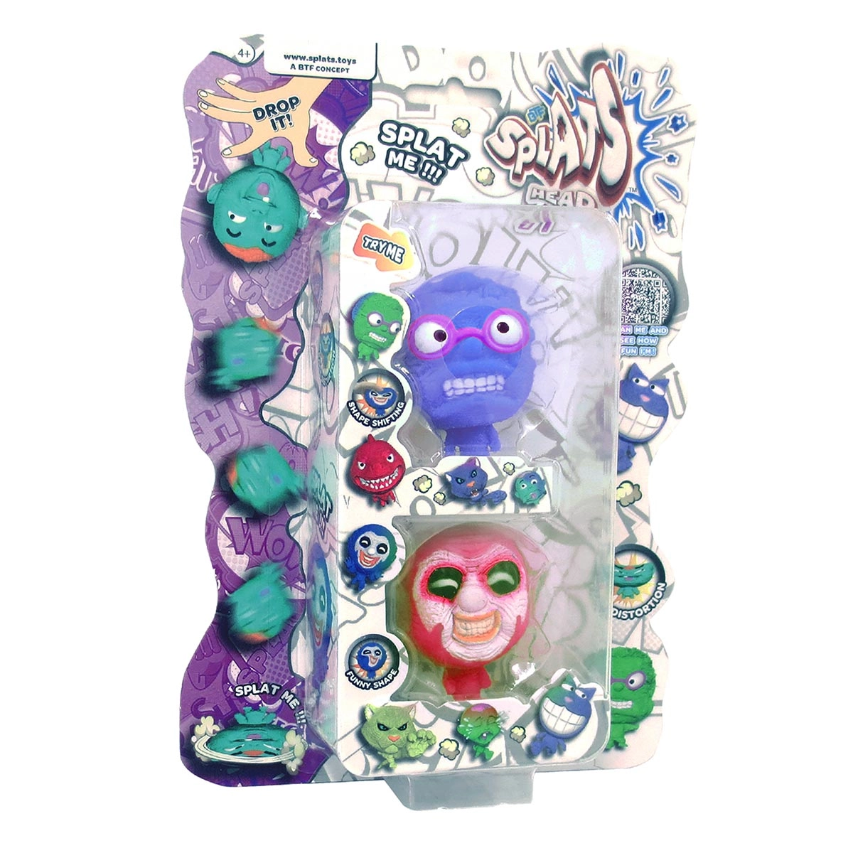 2 Bonecos Homem Lilás E Palhaço Rosa - Splats Head Mini