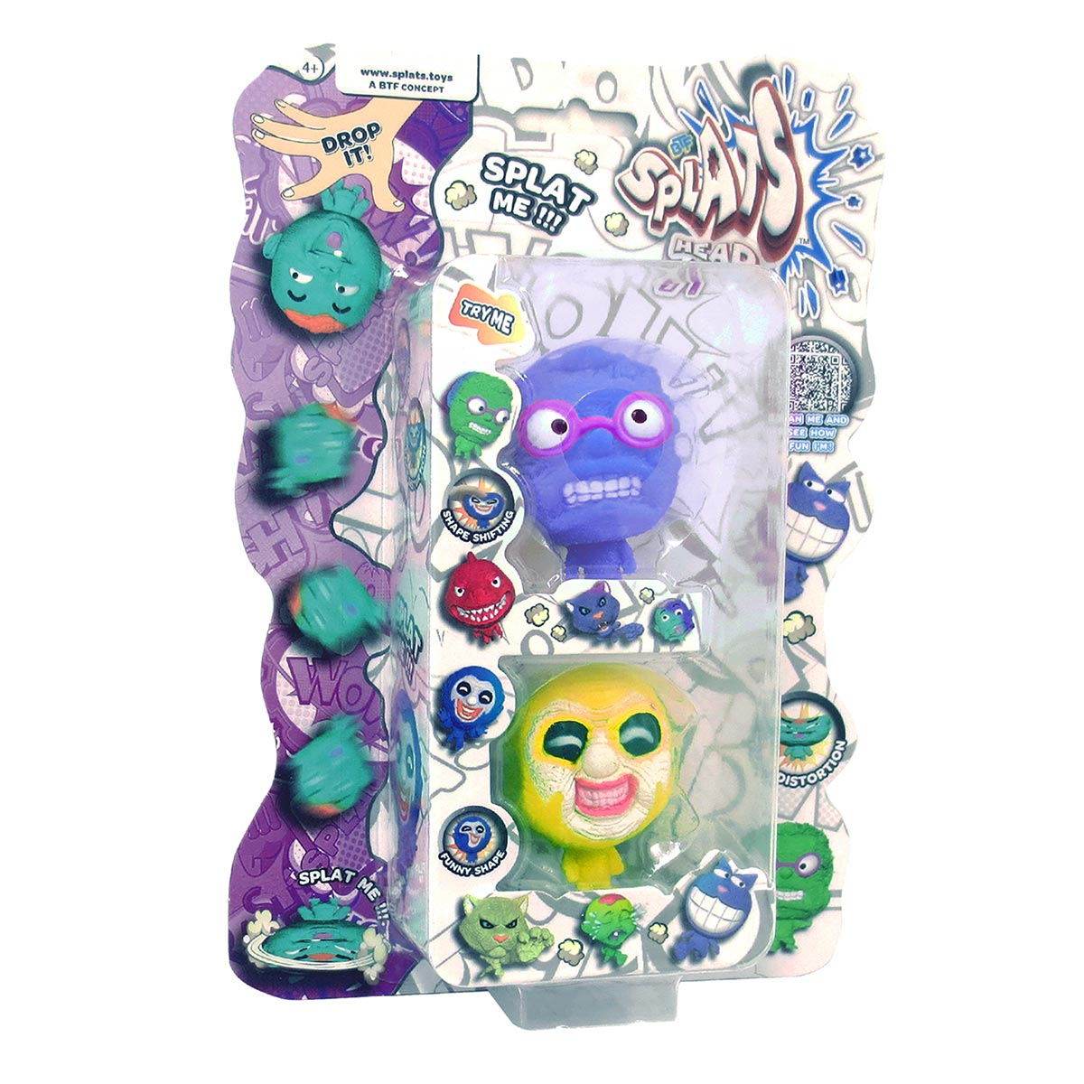 2 Bonecos Homem Lilás E Palhaço Amarelo - Splats Head Mini