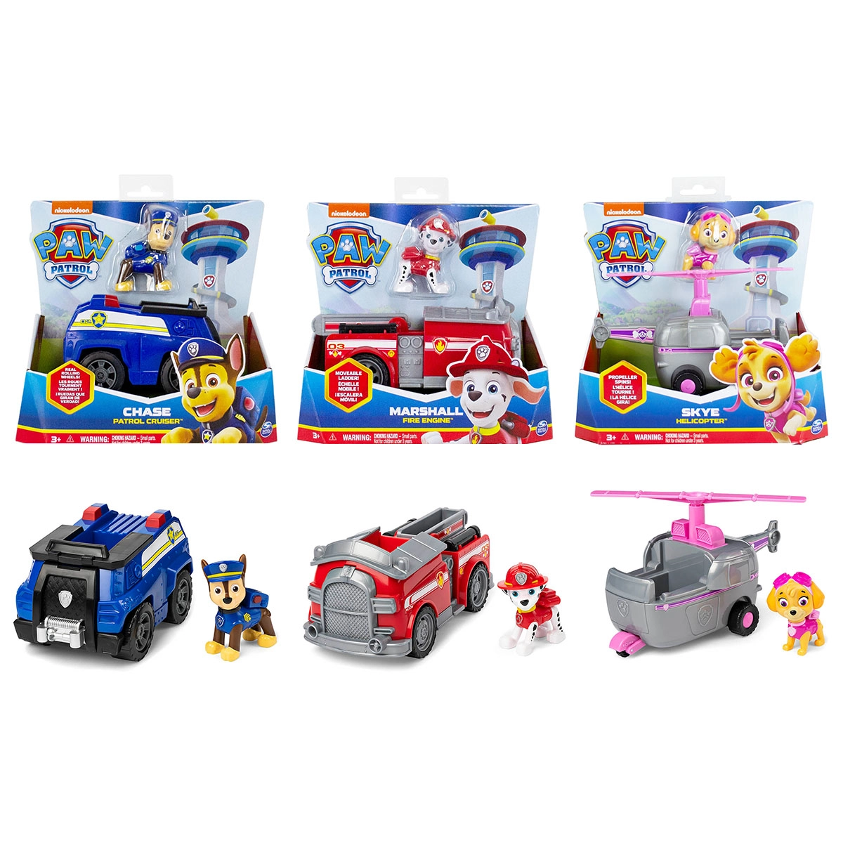 Kit 3 Veículos Carrinhos Chase, Marshall E Skye - Patrulha Canina