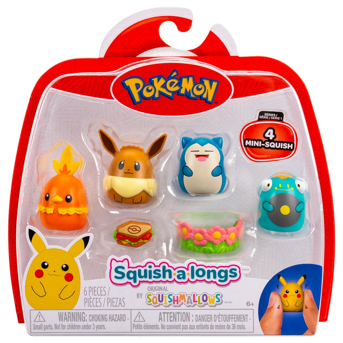 4 Bonecos Pokémon Eevee, Snorlax, Bellibolt e Torchic - Squish A Longs 4 Bonecos Pokémon Eevee, Snorlax, Bellibolt e Torchic - Squish A Longs