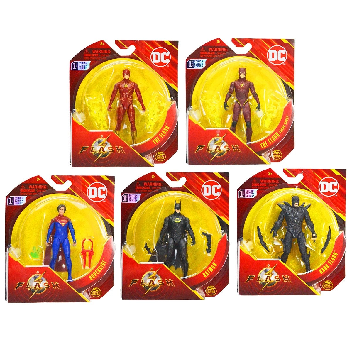 Kit 5 Bonecos 10Cm Flash, Flash Negro, Supergirl, Batman, Jovem Berry Dc
