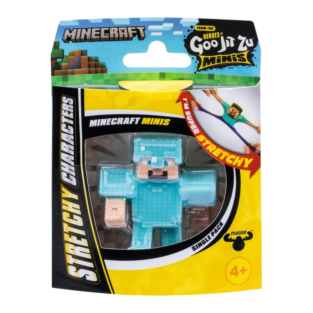 Mini Boneco Elástico do Steve (Armadura) - Goo Jit Zu Minecraft