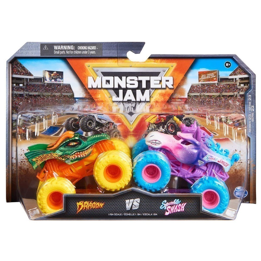Monster Jam 1:64 - 2 Carrinhos - Dragon E Sparkle Smash