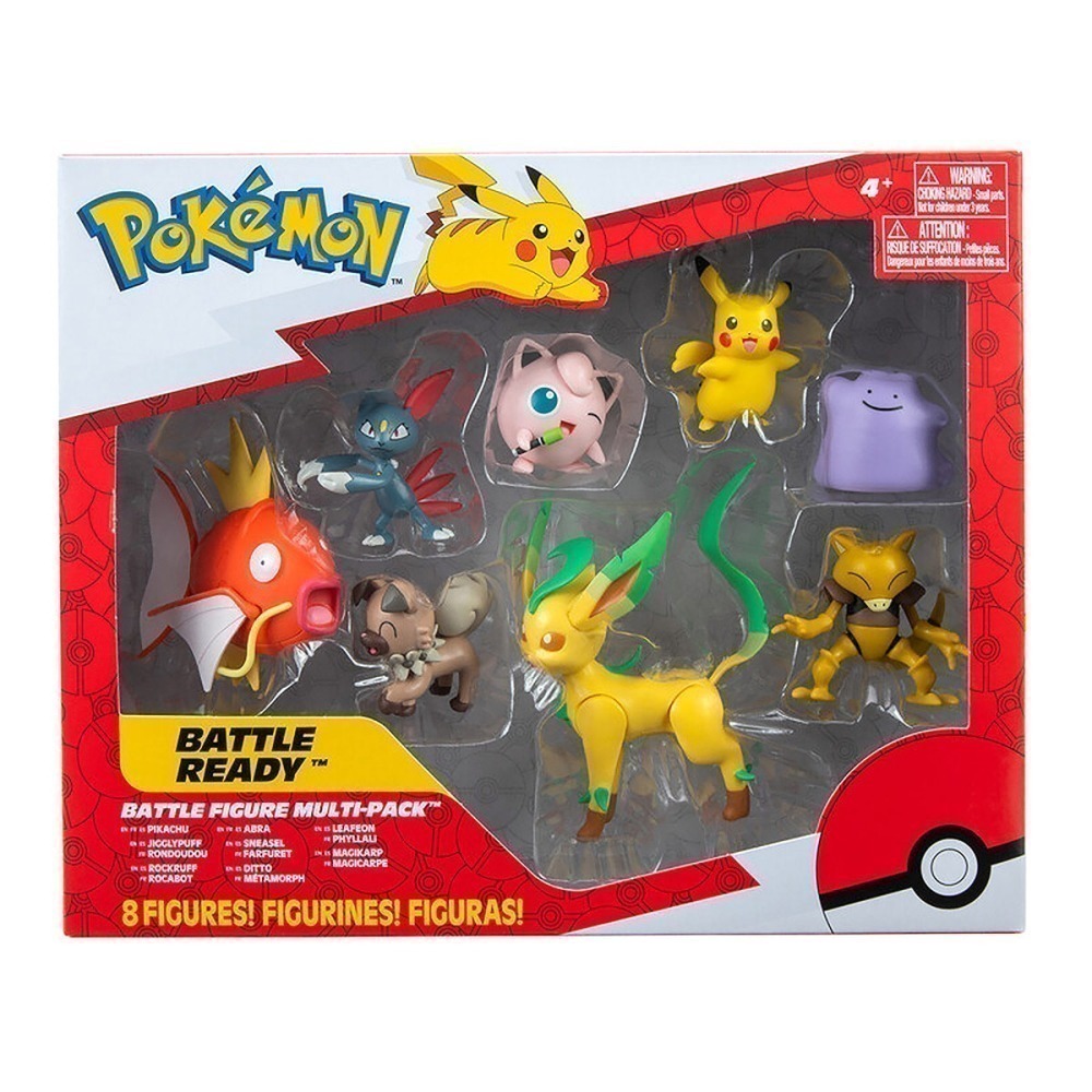 Pokemon - Kit 8 Figuras De Batalha - Pikachu, Abra, Leafeon Pokemon - Kit 8 Figuras De Batalha - Pikachu, Abra, Leafeon