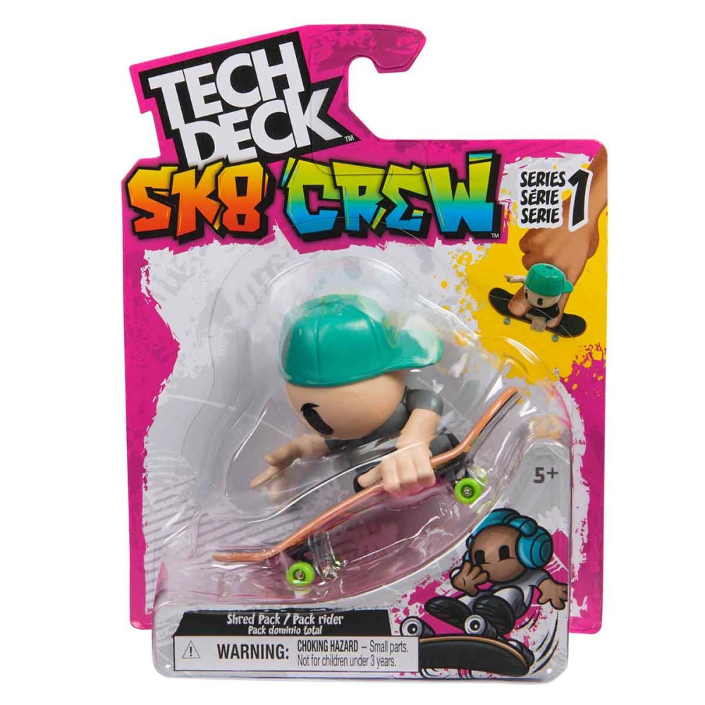 Skate De Dedo E Boneco Sk8 Crew (Boné Verde) 96Mm -Tech Deck